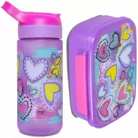 Ilustracja produktu CoolPack Bibby Bidon na napoje 420ml Pastel Heart Z08832 + Śniadaniówka Foodyx Pastel Heart Z18832