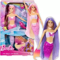 Ilustracja produktu Mattel Barbie Malibu Lalka Syrenka Zmieniająca Kolor z Delfinkiem HRP97